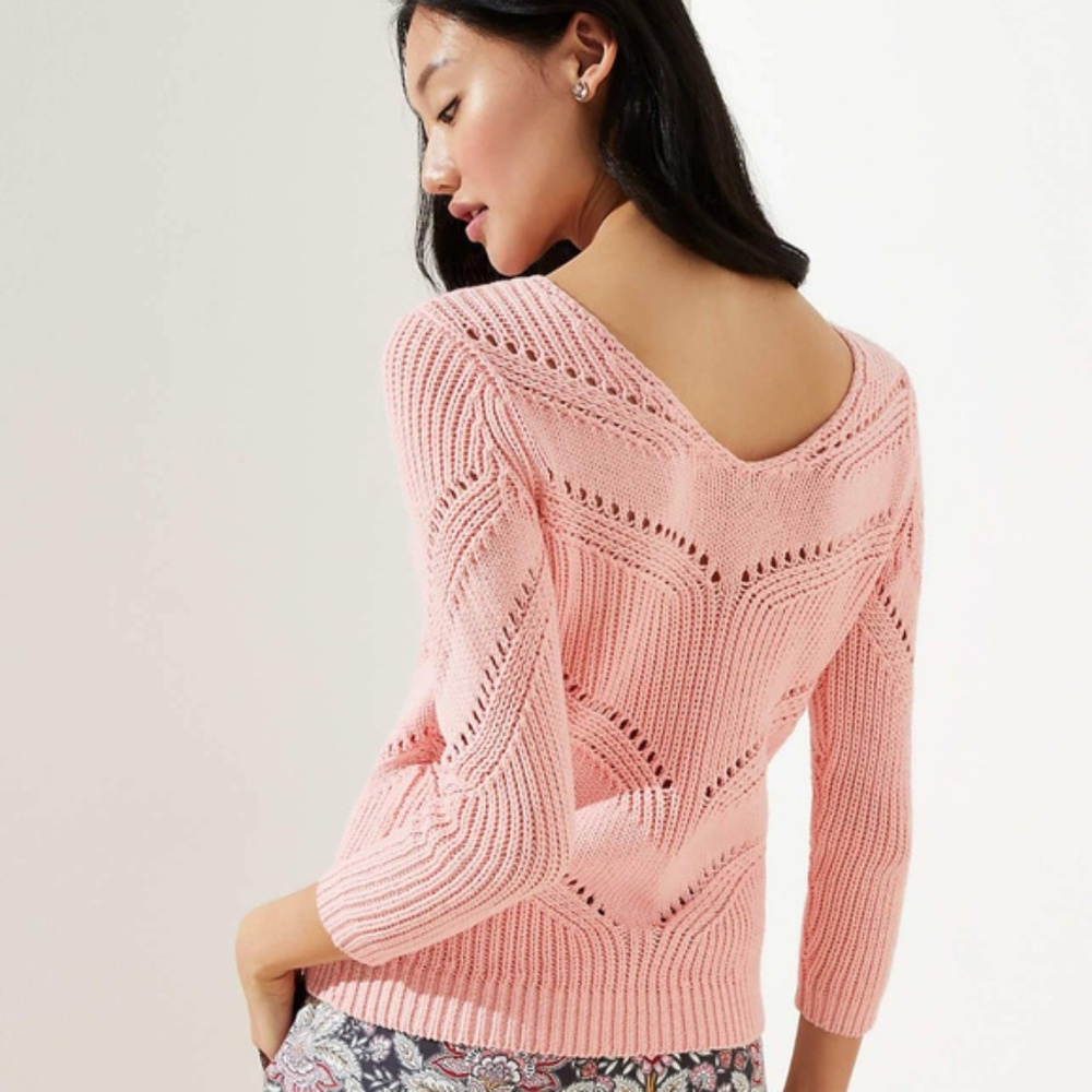 NWT LOFT Pointelle Scoop Back PeachPink Sweater XL